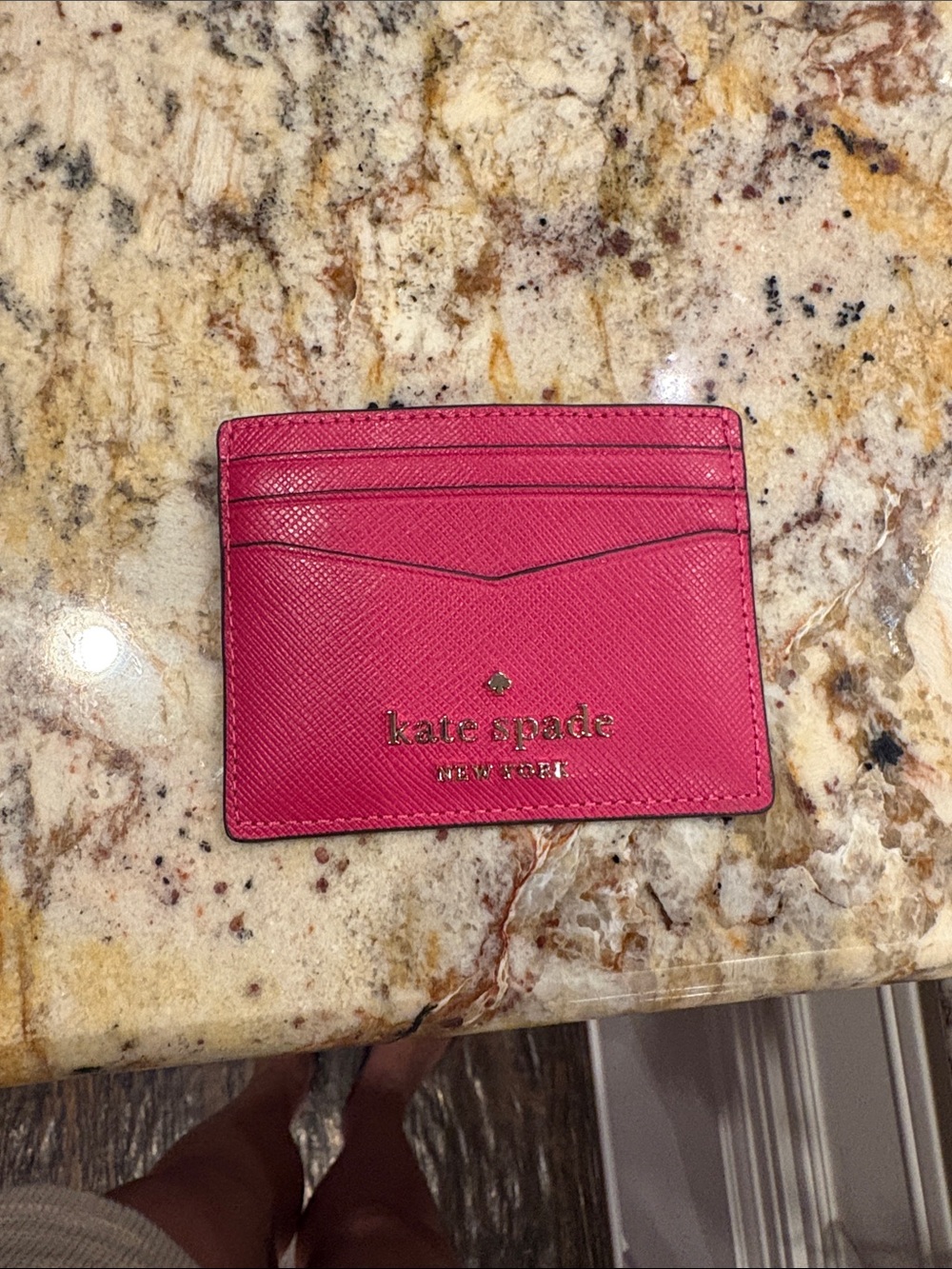 kate spade Hot Pink Saffiano Leather Card Holder with Gold Logo